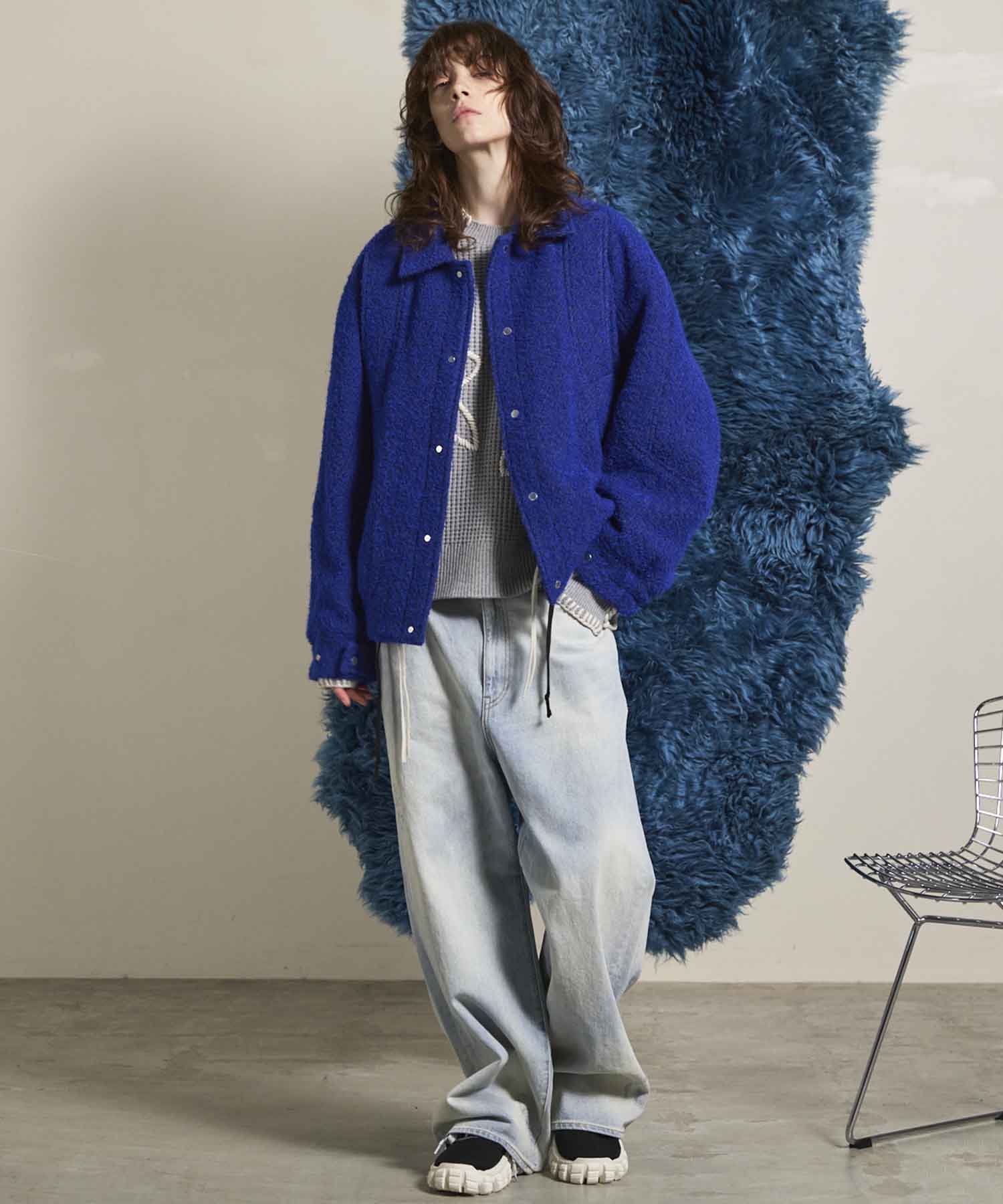 Oni-Waffle Flower Embroidery Prime-Over Crew Neck Knit Pullover