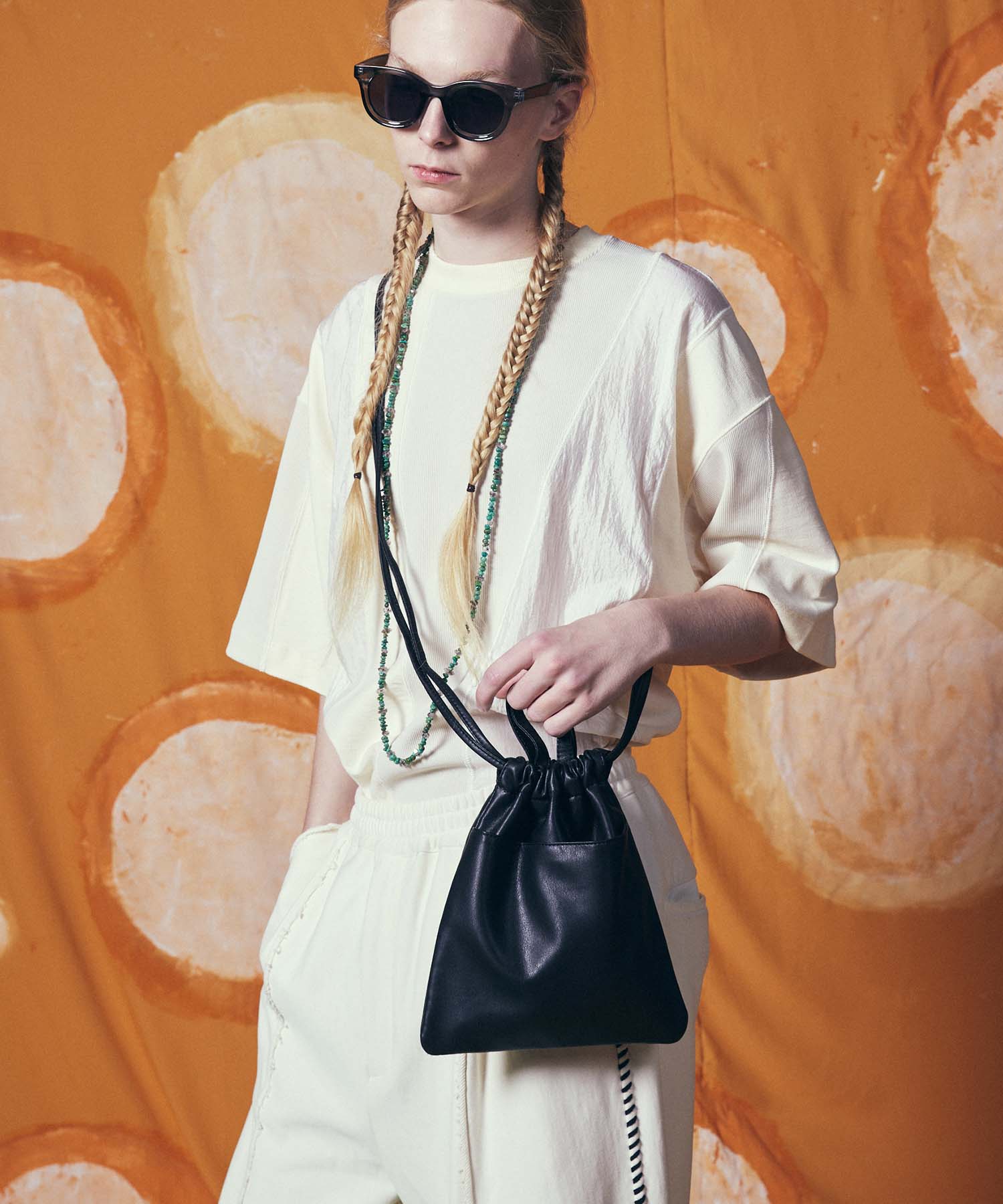 EX】Vegan Leather Shoulder Drawstring Bag