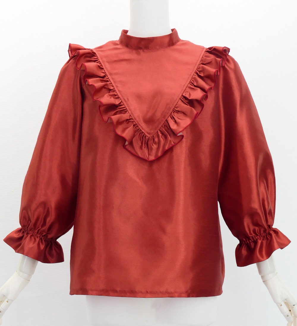 フラダンス シャンタン ヨークフリル ブラウス ダークレッド2