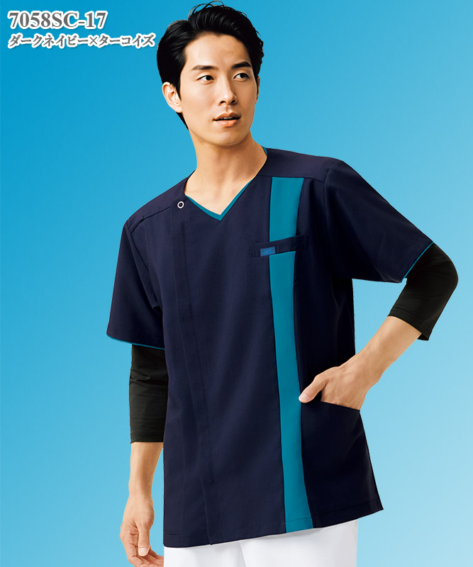 メンズジップスクラブ半袖[フォーク製品] 7058SC｜THS-白衣通販・販売