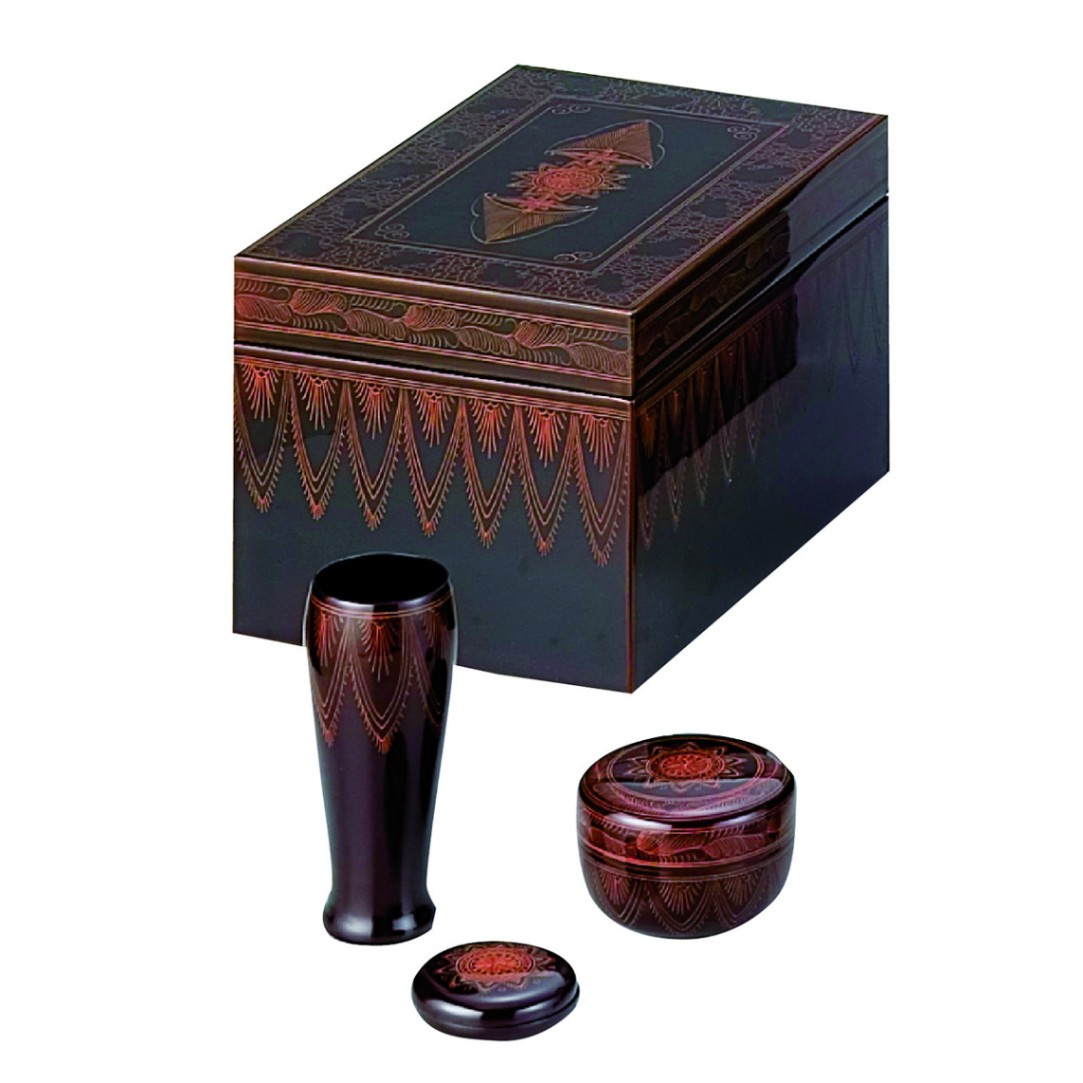 茶道具 蒟醤塗 キンマ塗 利休茶箱 茶碗 棗など 八点一式 仕