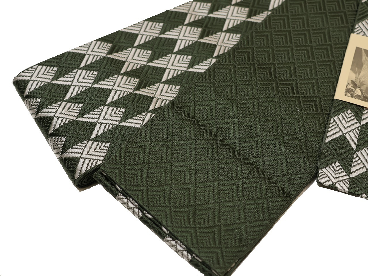 正絹博多織角帯「深緑色とグレー色の矢羽根模様」 | 帯,帯(角帯