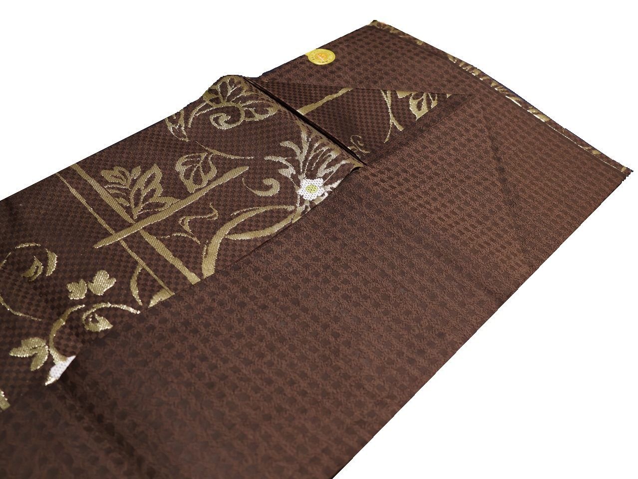 仕立て上がり正絹名古屋帯「茶色の地に金色の唐花模様」 | 帯,帯