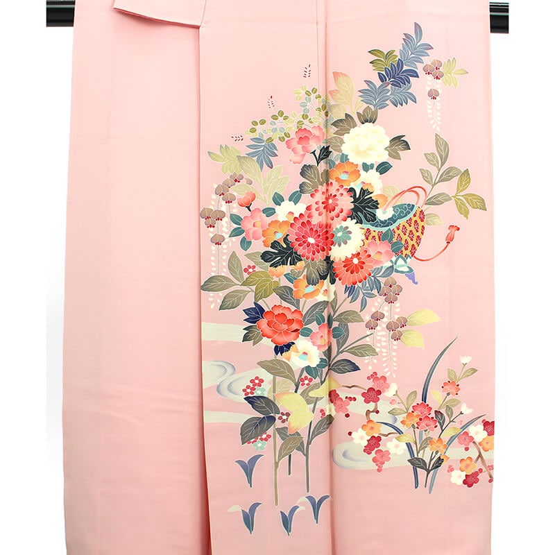 七五三10％】【中古】 付下げ 友禅 レディース 正絹 ピンク 花柄 身丈