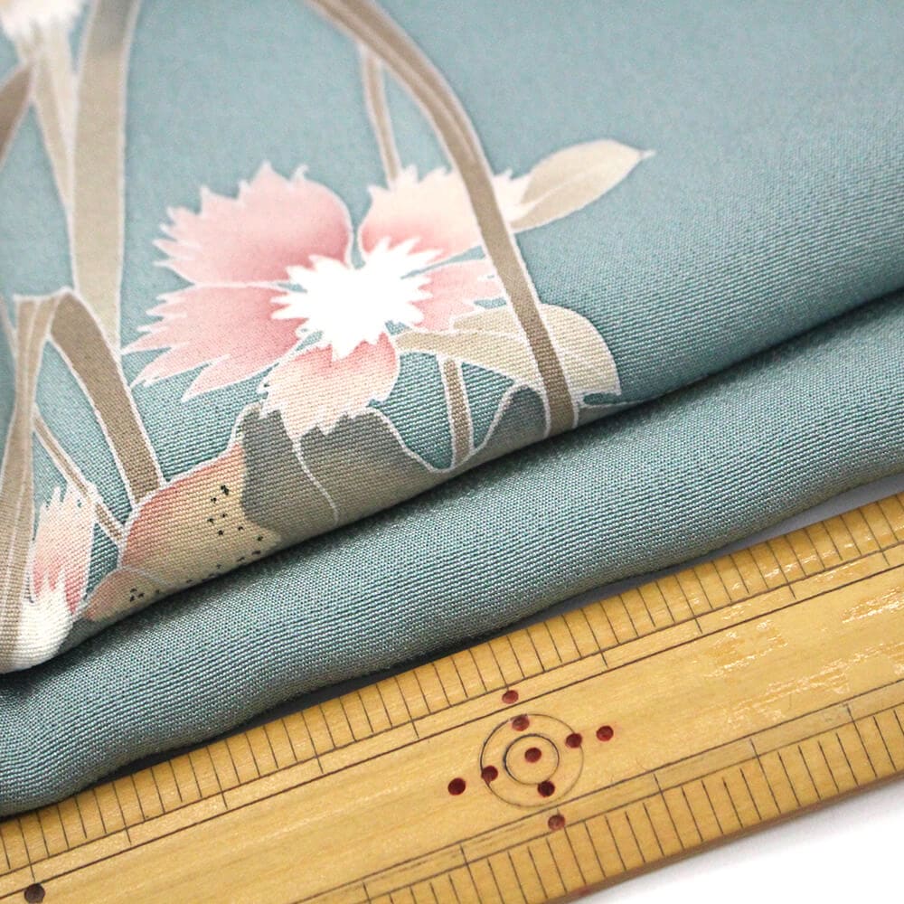 中古】 訪問着 レディース 正絹 ライトグリーン 手描き友禅 落款 花