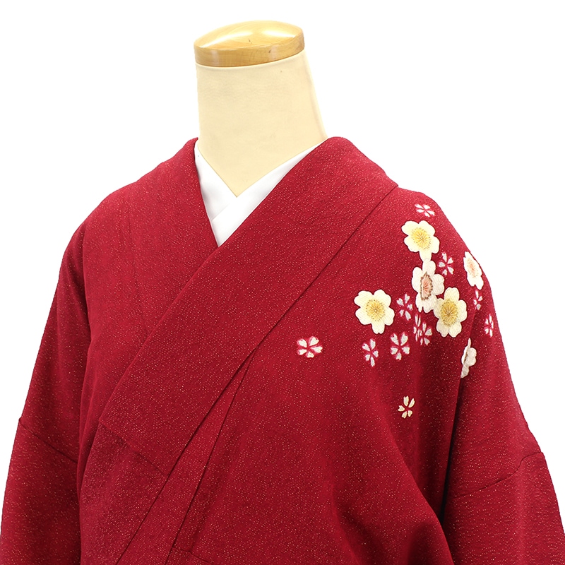 中古】【販売】 振袖 リサイクル 成人式 正絹 レッド 熨斗 桜 仕立て