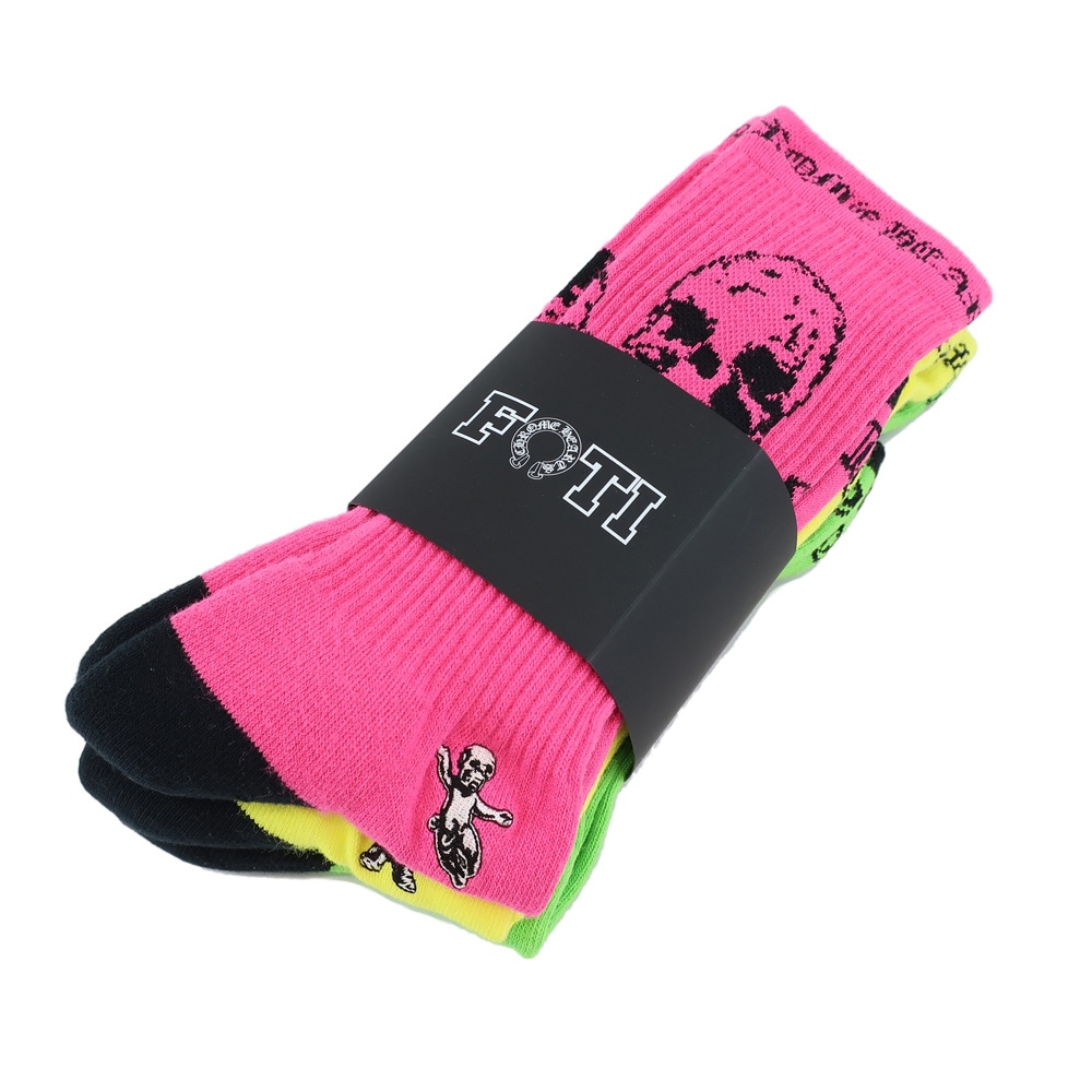 天白】【CHROME HEARTS】クロムハーツ ソックス 靴下 ピンク/イエロー