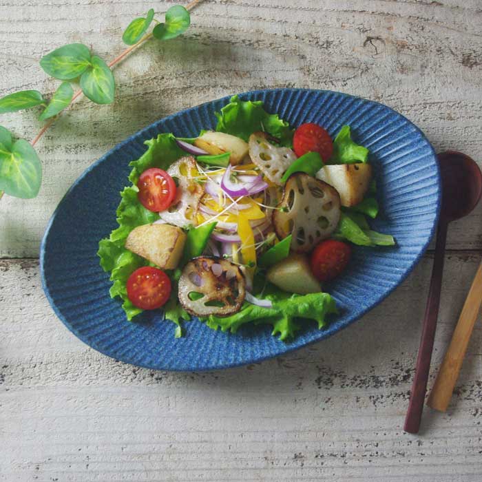 SENシリーズ 楕円皿（大）【デニムブルー】益子焼 オーバル皿 ワン