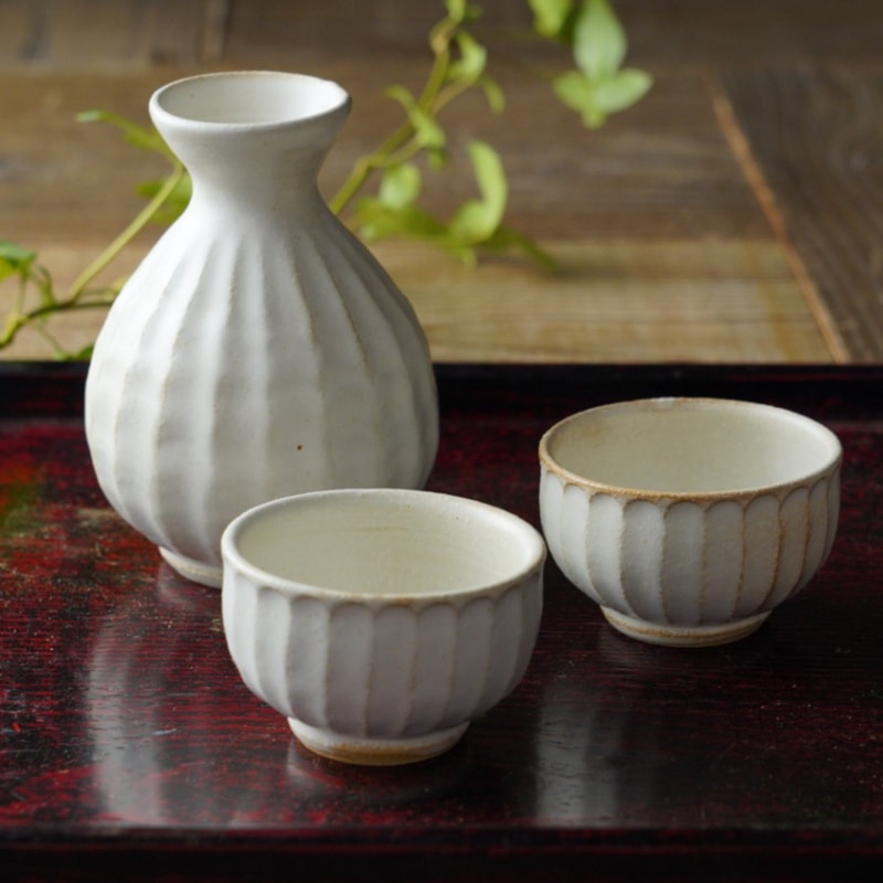 益子焼の酒器セット kinari 【徳利1点/ぐい呑み2点】 わかさま陶芸