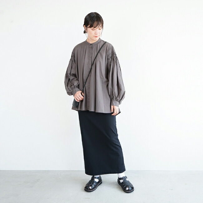 3-230043]mizuiro ind(ミズイロインド)ピンタックパフスリーブシャツ