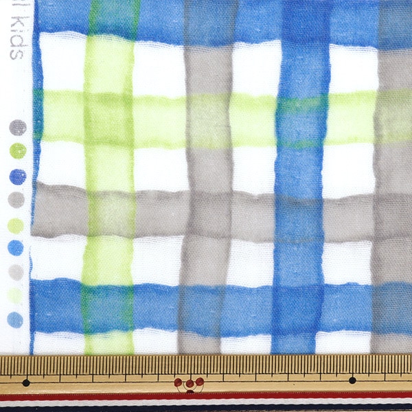 数量5から】 生地 『NOVA Wガーゼ マルチチェック グリーンブルー NGW