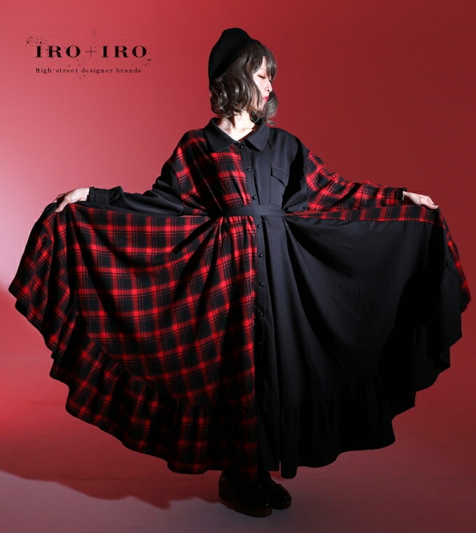 ワンピース ロング丈 チェック 秋冬 フリル ＊Favoriteオリジナル＊ 黒