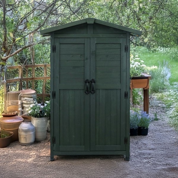 物置 木製 三角屋根収納庫 ダークグリーン 高さ160cm (KGRS1600-2GRN