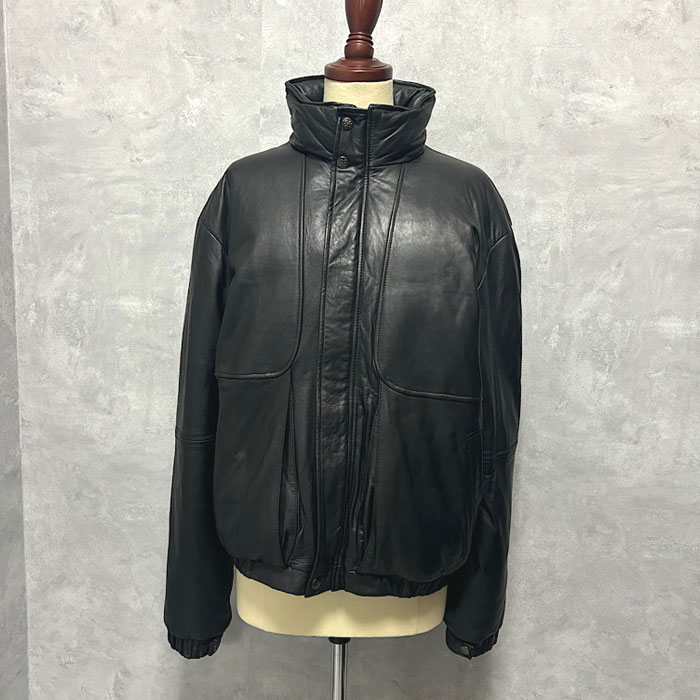 80'S EDDIE BAUER Leather Down Jacket M/BLACK 80年代 エディバウアー