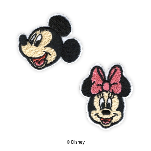ピンクハウスワッペンブローチ、ミッキー、ミニー ワッペン アイロン ディズニー ミニーマウス フェイス & リボン ミニ