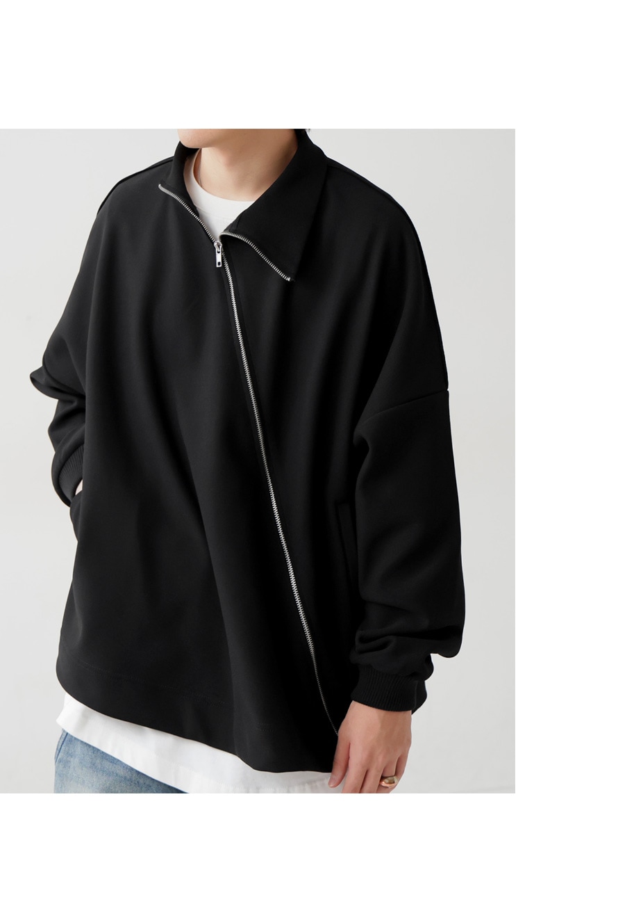 斜めZIP 裏起毛 ジョーゼットジャケット メンズ 送料無料・再入荷