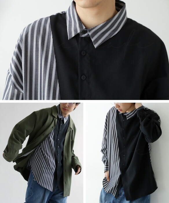 ストライプ柄 切替シャツ シャツ メンズ 長袖 送料無料・再再販。(100