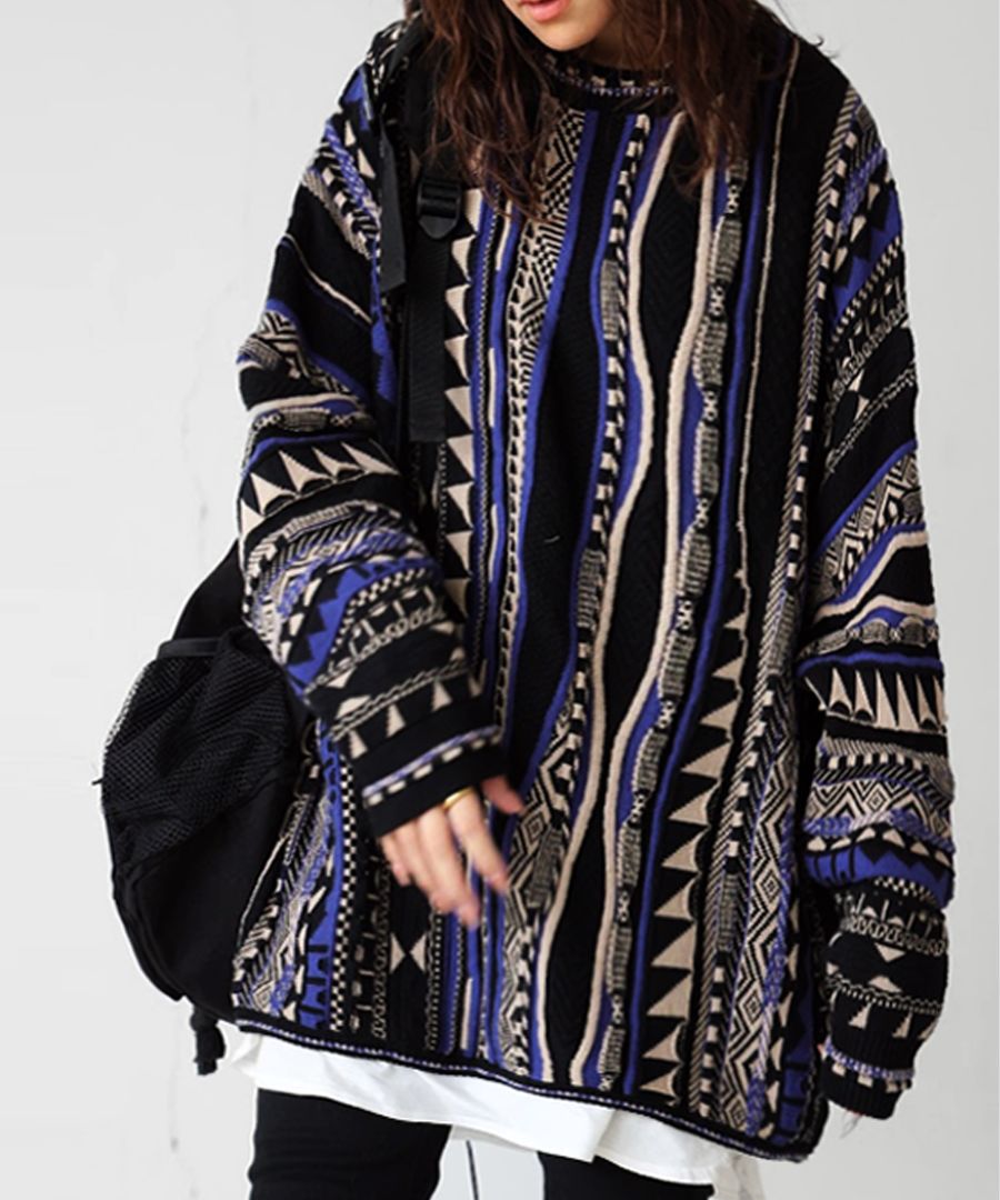 幾何学柄 ジャガードニット レディース 綿100％ 長袖 送料無料・再入荷