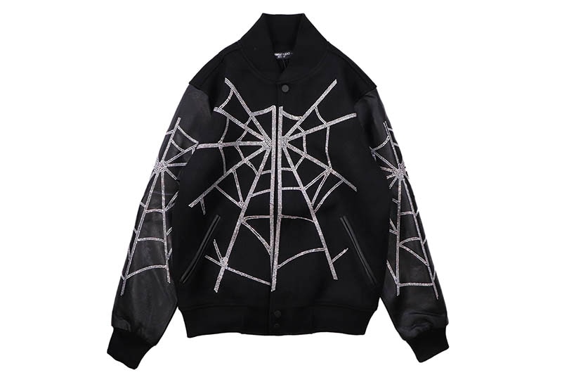 ROKU STUDIO RHINESTONES WEB VARSITY JACKET (RK6481500-JBK:JET