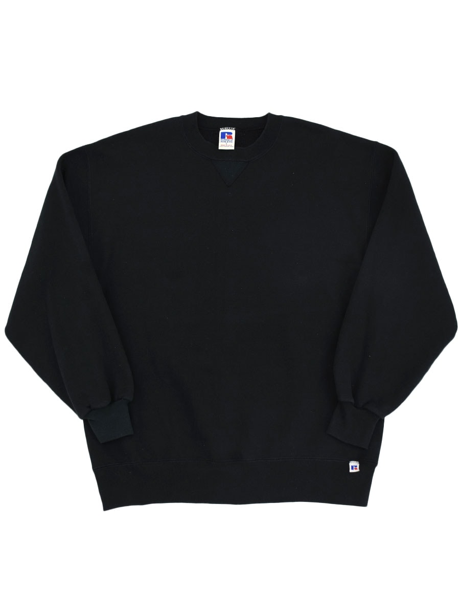 90's RUSSELL ATHLETIC 前Vスウェット 無地ブラック 表記(L) USA製