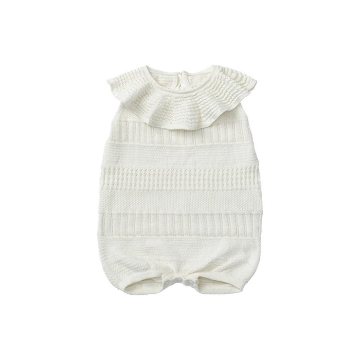 MARLMARL マールマール ニットフリルロンパース (70-80cm) / シロ