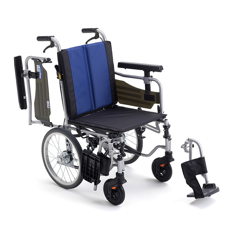 BAL-R1 自走型 車椅子 ブルー 背折れ式 介助ブレーキ付 ノーパンク