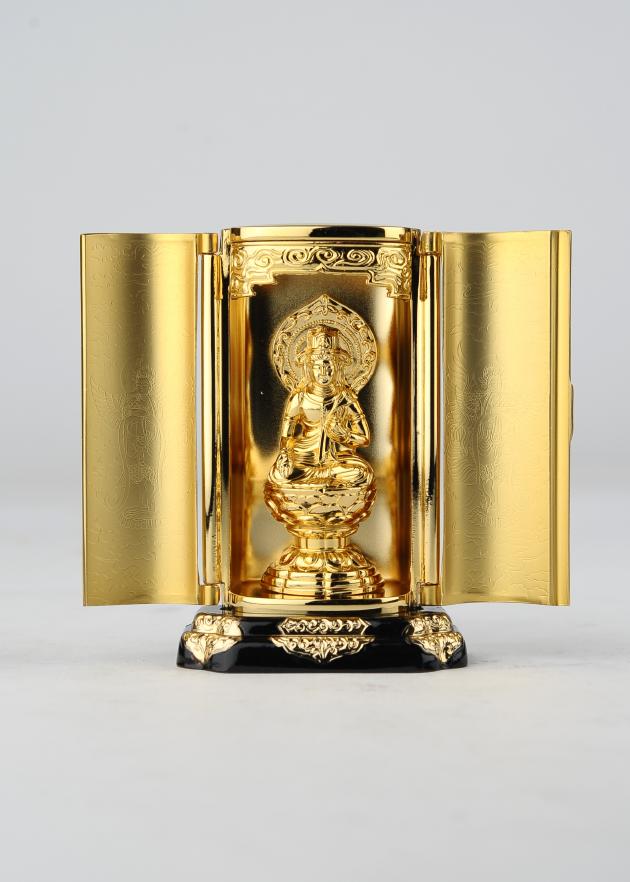 仏像】虚空蔵菩薩 - 厨子入り 純金メッキ仕上げ 総高9.7cm 高岡銅器