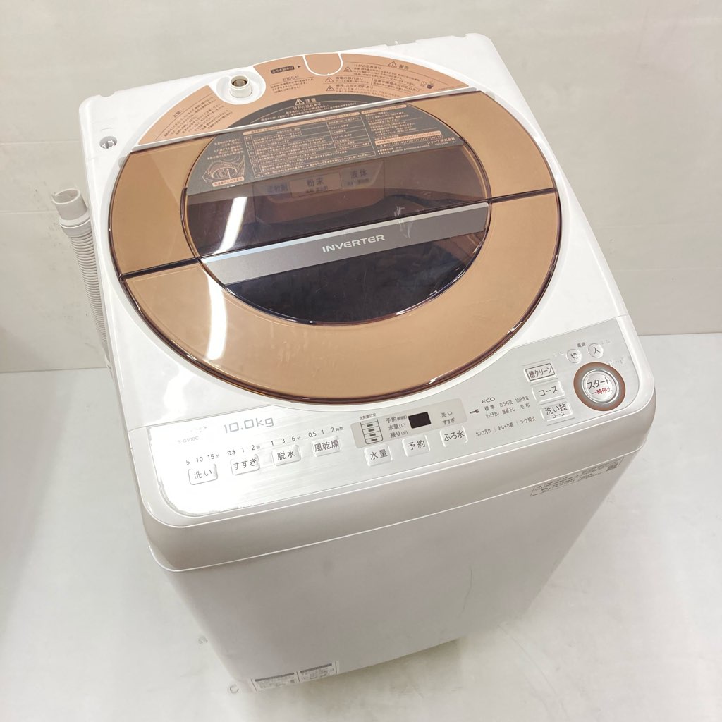 中古 10.0kg 送風乾燥 全自動洗濯機 シャープ ES-GV10C-T 2019年製造