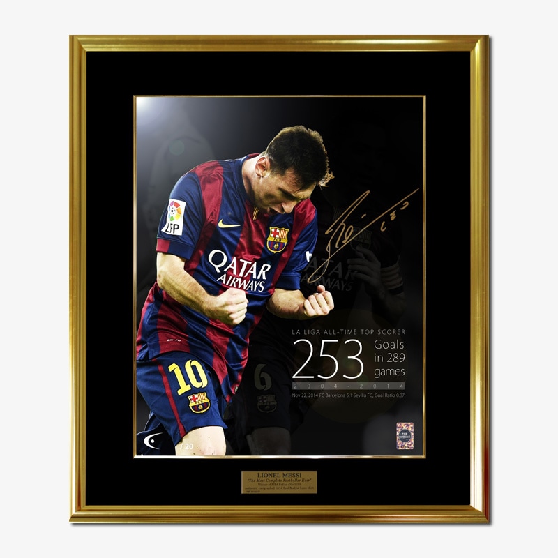 世界限定20枚] メッシ直筆サイン入り253ゴール達成記念グラフィック