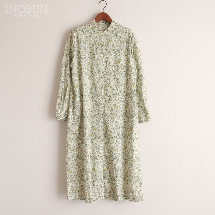 再入荷予定なし】Parkes リバティ バンドカラーシャツワンピース 長袖