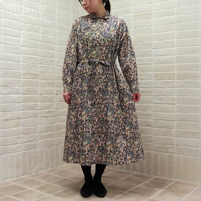 Parkes LIBERTY 共布リボン付きAラインワンピース Joan/25AU