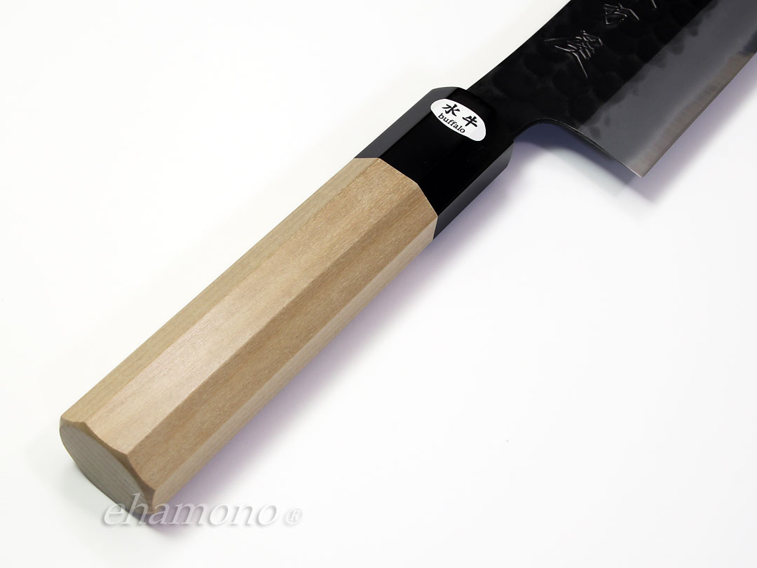 日野浦刃物工房 味方屋作 博多包丁180 黒鎚目 水牛八角柄