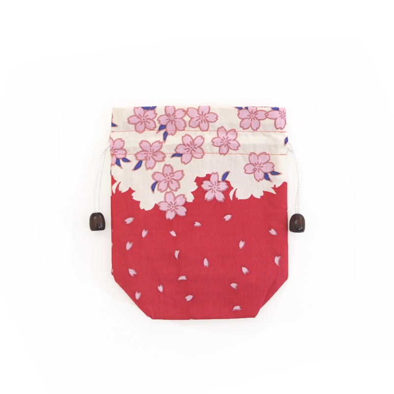 マチ付き巾着「桜流水」（ピンク） | 永楽屋の袋物 | 永楽屋