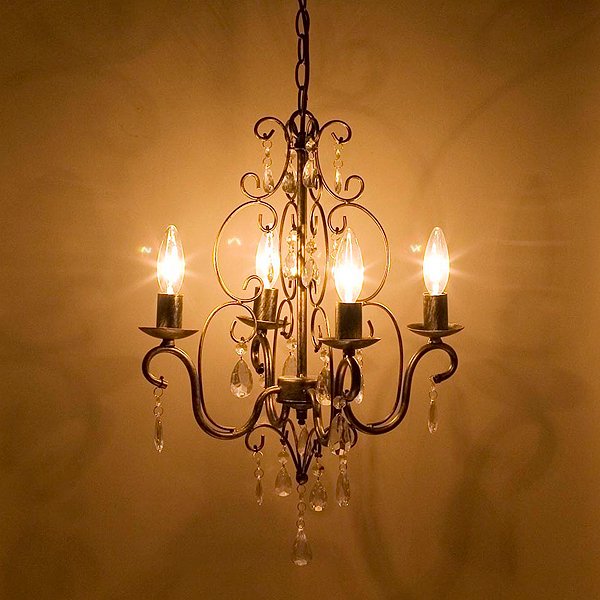 アンティーク調アイアンシャンデリア「ロメオ」4灯 ダーク・ゴールド