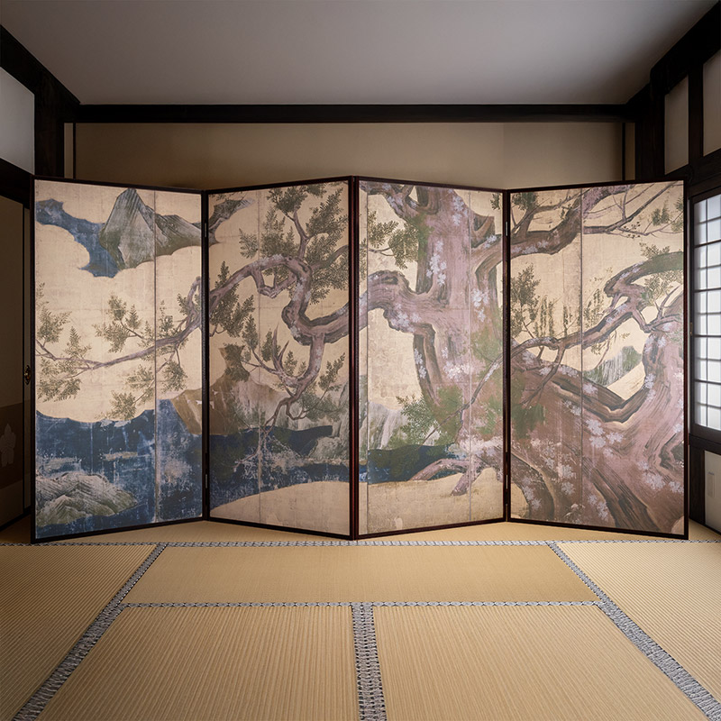 屏風 狩野永徳/檜図屏風 二曲一双 高さ185cm×幅約300cm FU【メーカー