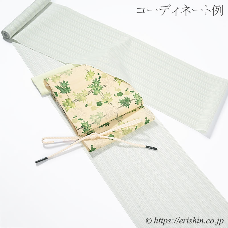 小千谷本麻上布（縞/爽やかな緑の滝縞）吉新織物『着物・呉服えり新』