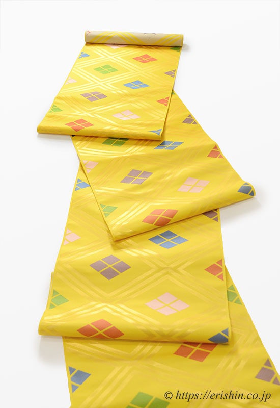 九寸織名古屋帯（業平菱/三重襷文・黄支子色）織悦『着物・呉服えり新』