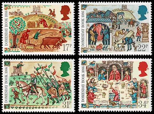 ドゥームズデイ・ブック（世界初の土地台帳）作成900年記念切手 4種