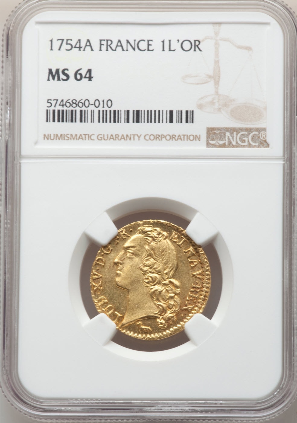 フランス 1754年 ルイ15世 ルイドール金貨 MS64 NGC | アンティーク