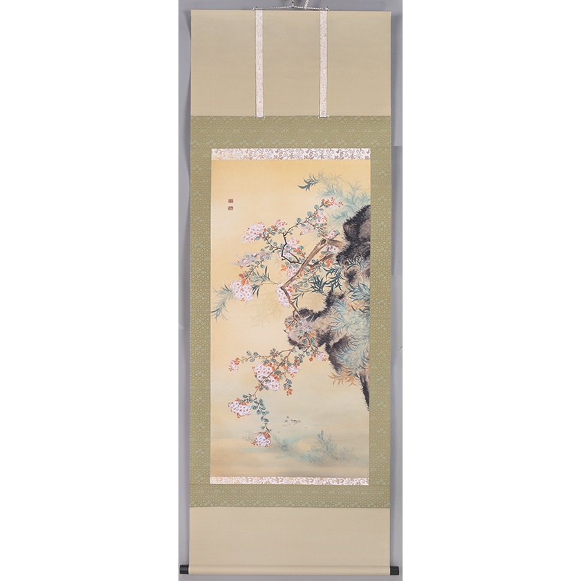 田崎 草雲 「百日紅に小禽」 複製絵画 掛軸 : アートの友社 田崎 草雲