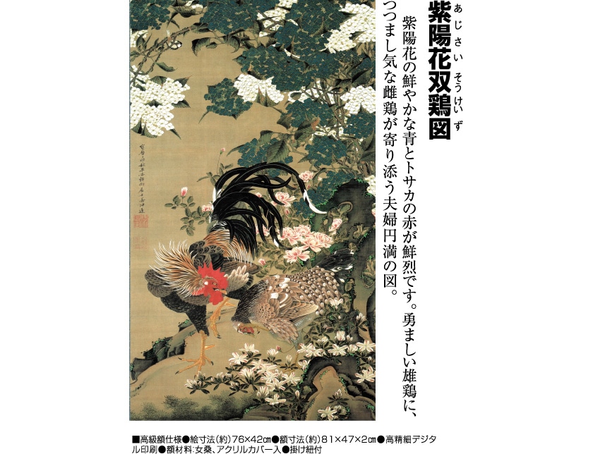 伊藤若冲 動植綵絵 紫陽花双鶏図 高級仕様 額 美術品 インテリア 作品