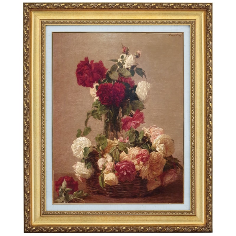ラトゥール 作品 バラのバスケット 10号 立体複製名画 絵画 額付き
