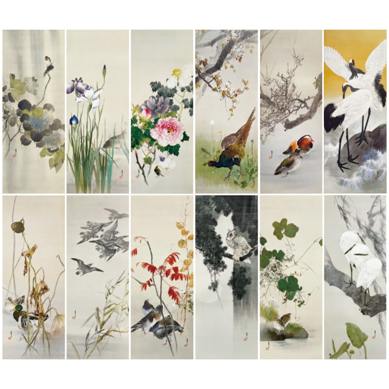 渡辺省亭『十二ケ月花鳥画』掛軸12点揃【ポイント5％還元中