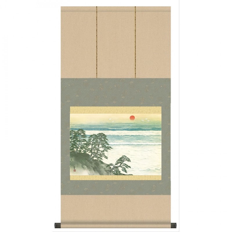 横山大観 「海暾」 複製絵画 掛軸 軸装 美術品 レプリカ : 美術品 工芸