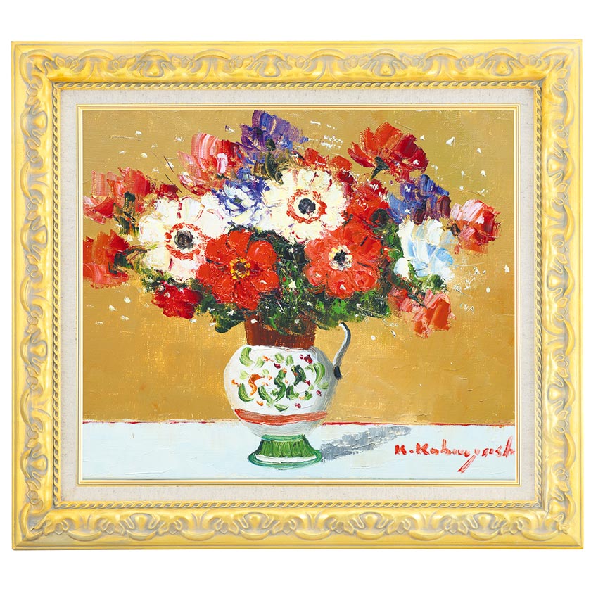 肉筆油彩画 アネモネ 小林 幸三 F10号 美術品 絵画 : アートの友社