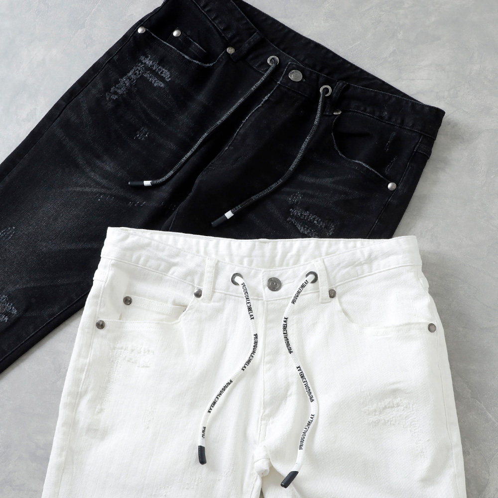 1PIU1UGUALE3 RELAX】ANKLE LENGTH DAMAGE DENIM PANTSアンクル丈
