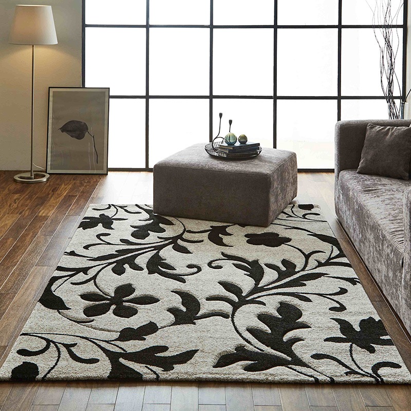 ウィルトンラグ ネム トルコ製 リーフ柄 モノトーン エレガンス