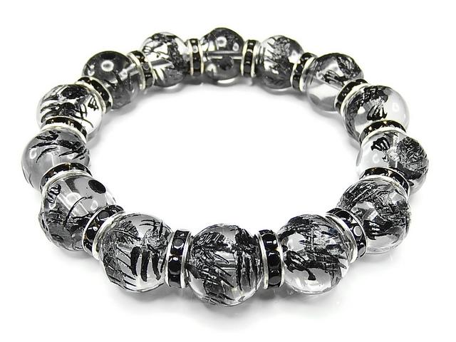 天然石黒龍水晶五爪皇帝龍手彫り14mmロンデル迫力数珠ブレスレット