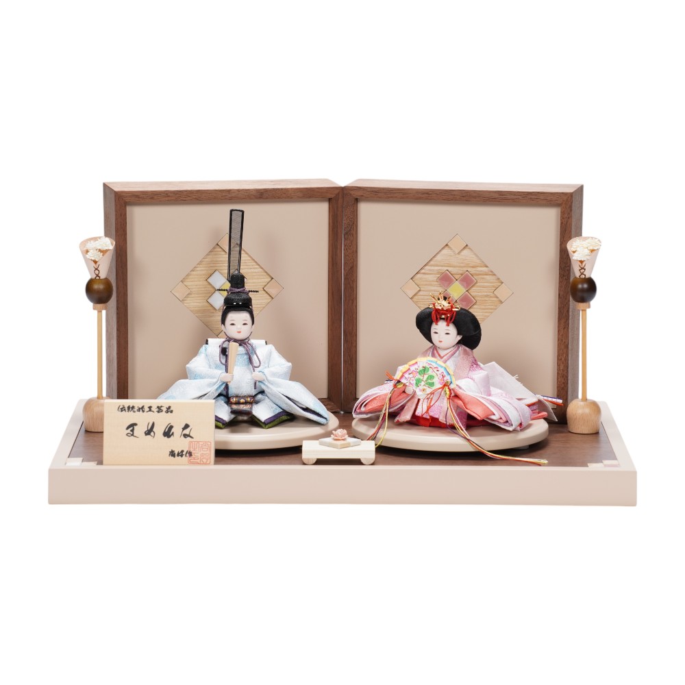 雛人形】まめ(小) 有職(水色・ピンク) 向鶴 親王飾り | 尚好作
