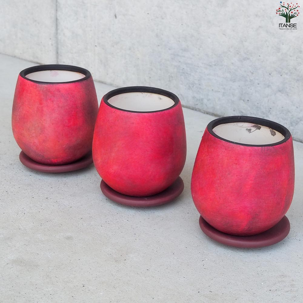 皿付陶器鉢 彩色焼磁 レッド【資材 10cm】｜ 【植物のITANSE